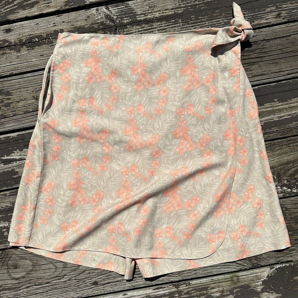 Vtg 90s Talbots 100% Silk Wrap Skort Womens 20 Hawaiian Floral Tropical Summer